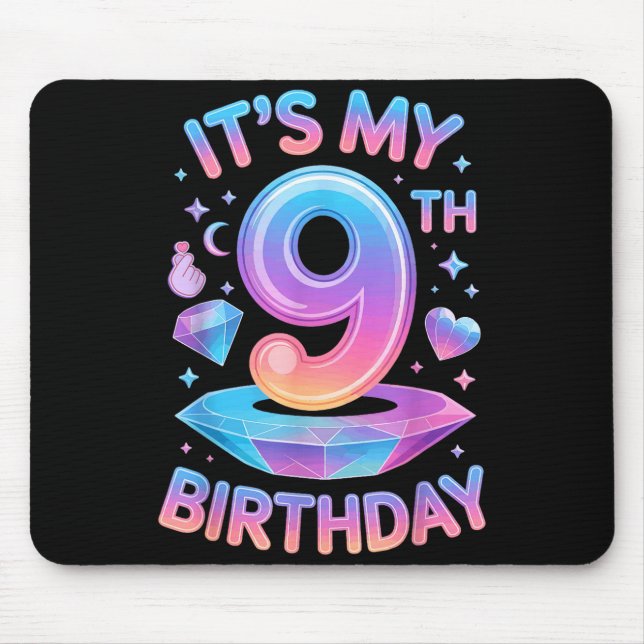 9 Years Old Bday K-p Kids 9th Birthday Girls Kp Bi Mouse Pad (Front)