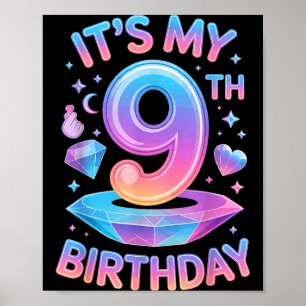 9 Years Old Bday K-p Kids 9th Birthday Girls Kp Bi Poster