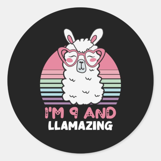 9 Years Old Bday Llamazing 9th Birthday Llama Classic Round Sticker (Front)