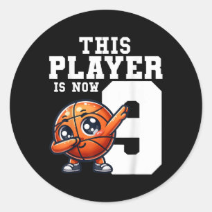 9 Years Old Bday Theme Party Dabbing Basketball 9t Classic Round Sticker
