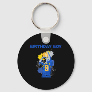 9 Years Old Birthday Boy Blue And Yellow Basketbal Keychain