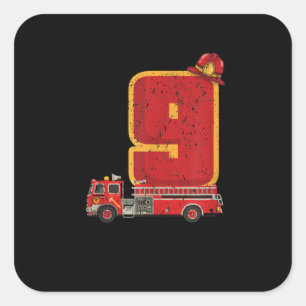 9 Years Old Birthday Boy Gifts Firefighter Square Sticker