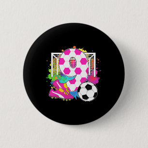 9 Years Old Birthday Girl 9th Birthday Soccer Them 2 Inch Round Button
