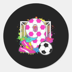 9 Years Old Birthday Girl 9th Birthday Soccer Them Classic Round Sticker