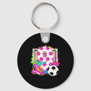 9 Years Old Birthday Girl 9th Birthday Soccer Them Keychain