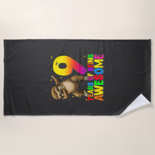 9 Years Old Birthday Sloth Dabbing 9th Birthday Sl Beach Towel
