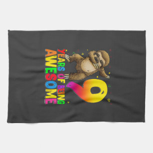 9 Years Old Birthday Sloth Dabbing 9th Birthday Sl Kitchen Towel