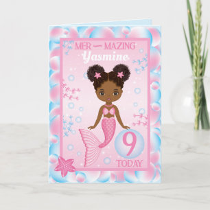 9 Years Old Black Mermaid    Happy Birthday Card
