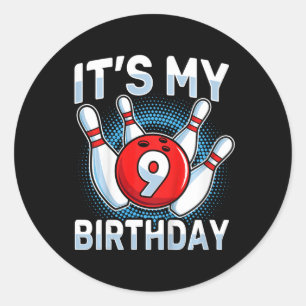 9 Years Old Bowling 9th Birthday Party Boys Girls Classic Round Sticker