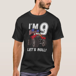 9 Years Old Boy Monster Truck Us Flag 9th Birthday T-Shirt