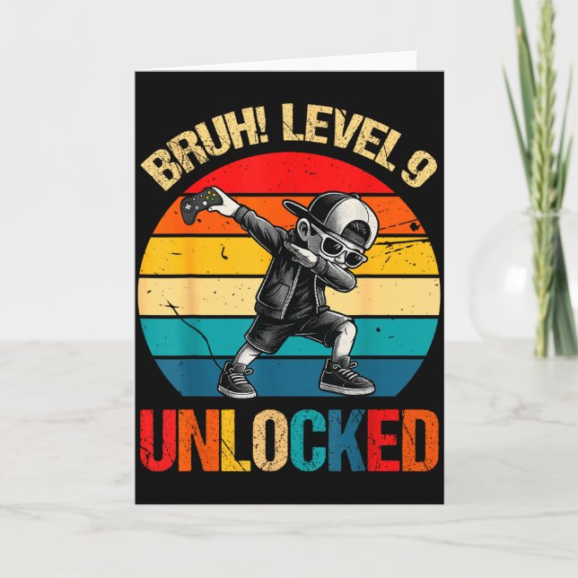 9 Years Old Dabbing Boy Bruh 9th Level Unlocked Bi Card (Front)
