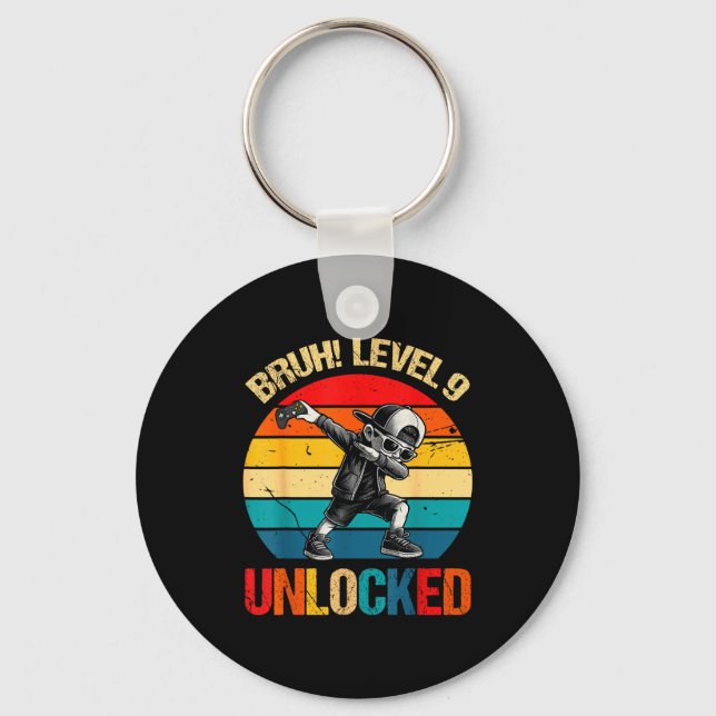 9 Years Old Dabbing Boy Bruh 9th Level Unlocked Bi Keychain (Front)