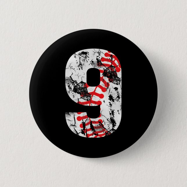 9 Years Old Gifts Number 9 Baseball 9th Birthday B 2 Inch Round Button (Front)