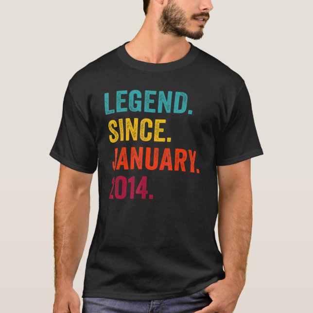 9 Years Old  Legend Since January 2014 9th Birthda T-Shirt (Front)