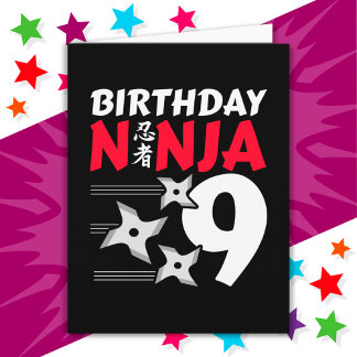 9 Years Old Ninja Party Stars Kids 9th Birthday Card