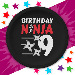 9 Years Old Ninja Party Stars Kids 9th Birthday Paper Plate