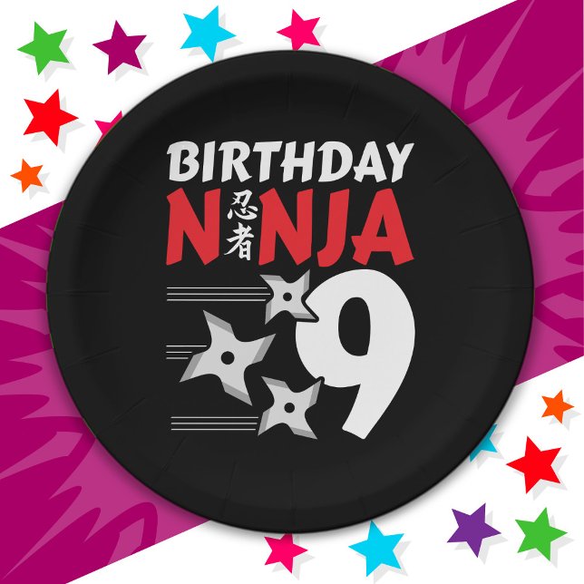 9 Years Old Ninja Party Stars Kids 9th Birthday Paper Plate (Creator Uploaded)