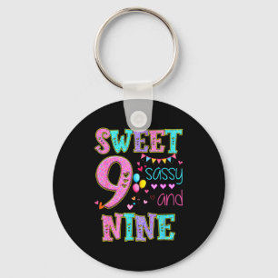 9 Years Old Sweet Sy And Nine Birthday Girl Donut  Keychain