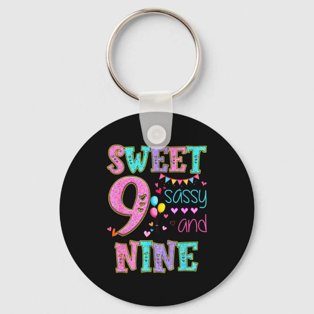 9 Years Old Sweet Sy And Nine Birthday Girl Donut  Keychain (Front)
