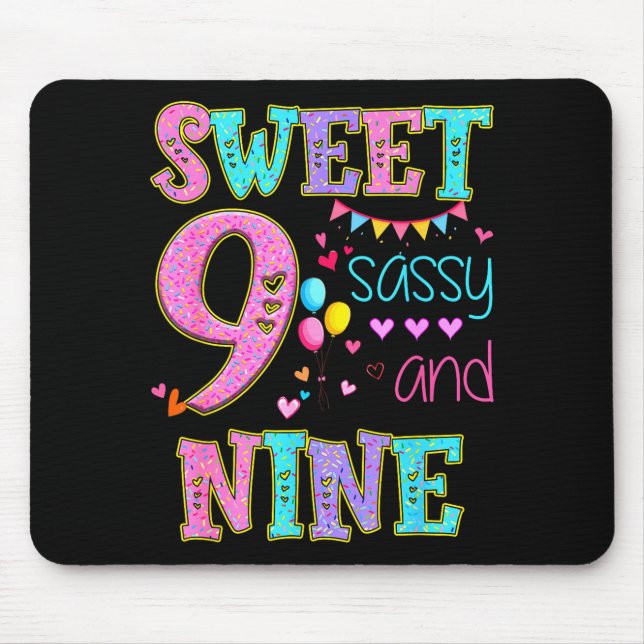 9 Years Old Sweet Sy And Nine Birthday Girl Donut  Mouse Pad (Front)