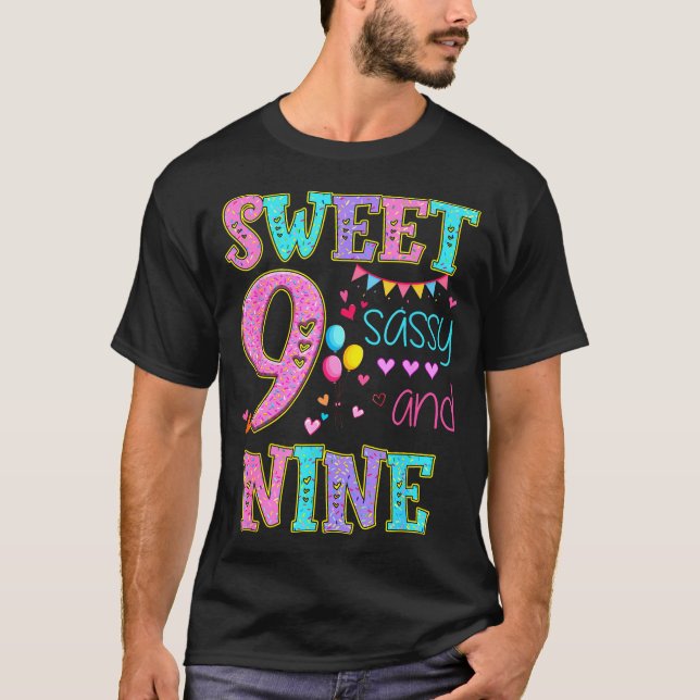 9 Years Old Sweet Sy And Nine Birthday Girl Donut  T-Shirt (Front)