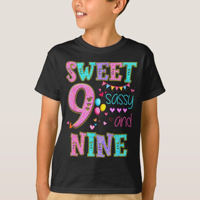 9 Years Old Sweet Sy And Nine Birthday Girl Donut  T-Shirt (Front)