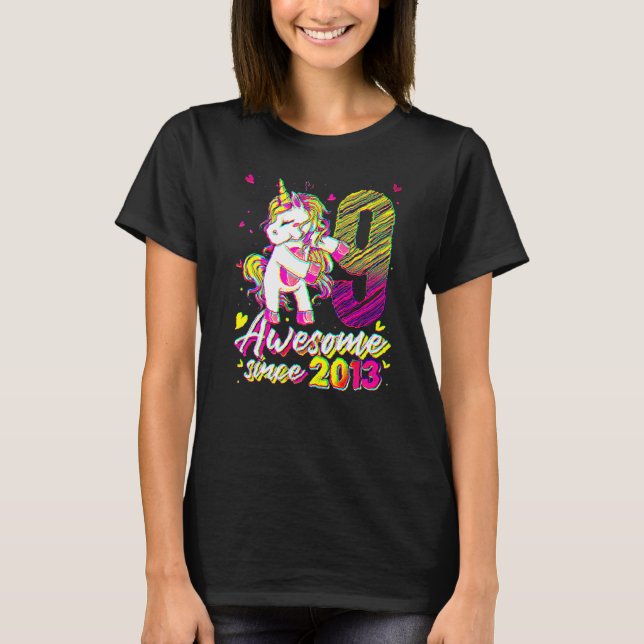 9 Years Old  Unicorn Flossing 9th Birthday Girl Un T-Shirt (Front)