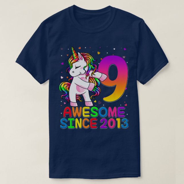 9 Years Old Unicorn Flossing 9th Birthday Girl Uni T-Shirt (Design Front)