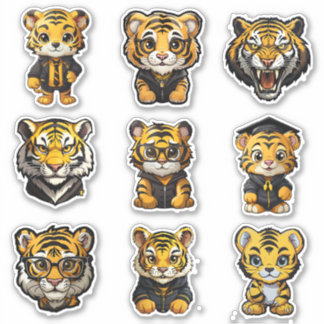9 Yellow & Black College University Tiger Stickers