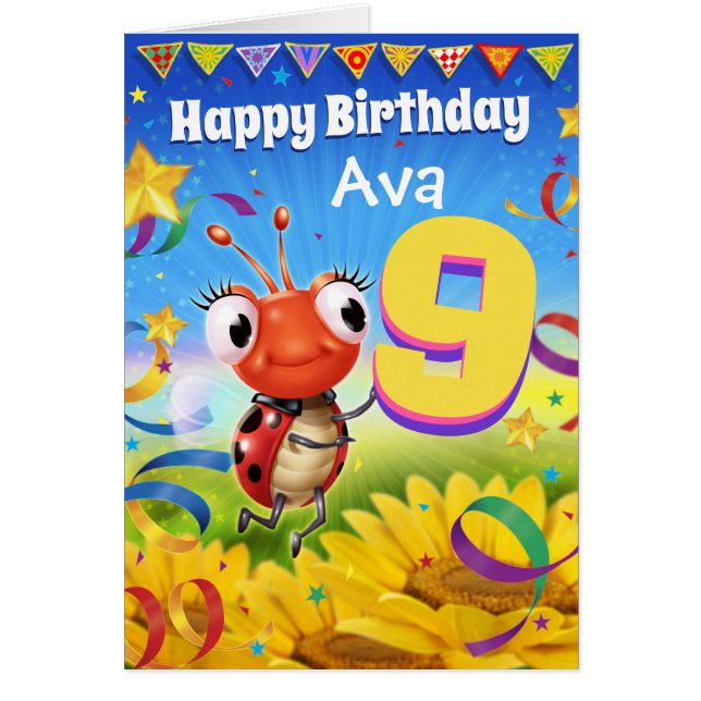 9ans Carte d'anniversaire personnalisée Gamme Litt (Devant)