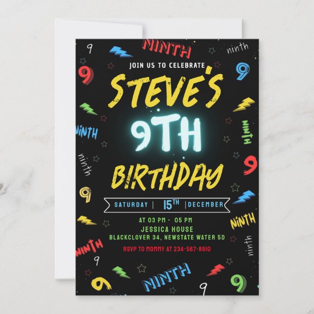 9e anniversaire Invitation fête (Devant)