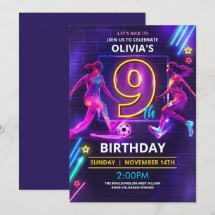 9e anniversaire Neon Football Invitation