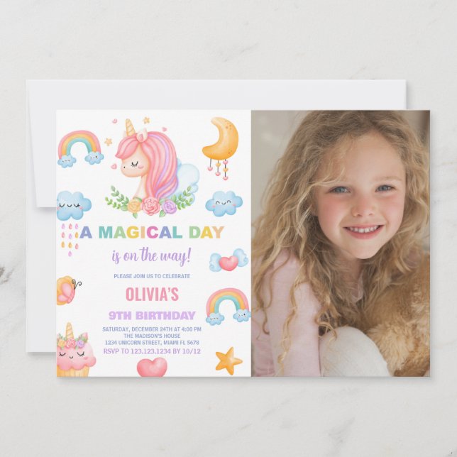 9e anniversaire Unicorn Anniversaire Invitations a (Devant)