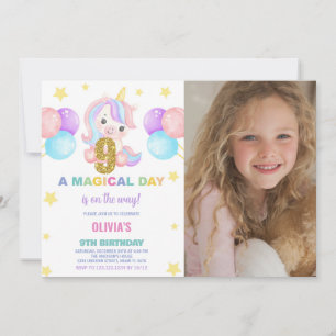 9e anniversaire Unicorn Anniversaire Invitations p