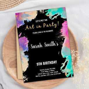 9e peinture violet noire Invitations d'anniversair