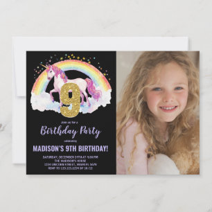 9e Rainbow Unicorn Birthday Invitations photo