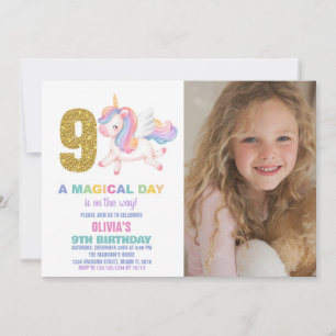 9e Rainbow Unicorn Invitations Anniversaire avec p