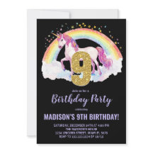 9e Rainbow Unicorn Invitations d'anniversaire