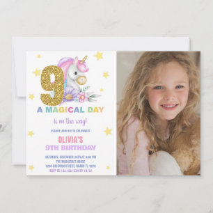 9e Unicorne florale Invitations d'anniversaire ave