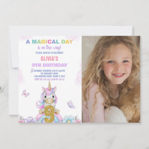 9e Unicorne Florale Invitations d'anniversaire ave
