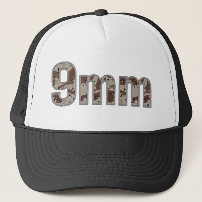 9mm ammo ammunition desert camo trucker hat (Front)