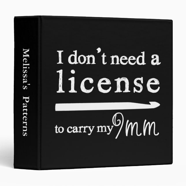 9mm Crochet Hook License Pattern Organizing Dark Binder (Front/Spine)