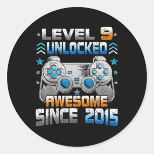 9th 9 Year Old Birthday Kids Boy Gamer 9 Yr Level  Classic Round Sticker