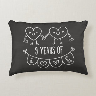 9th Anniversary Gift Chalk Hearts Accent Pillow