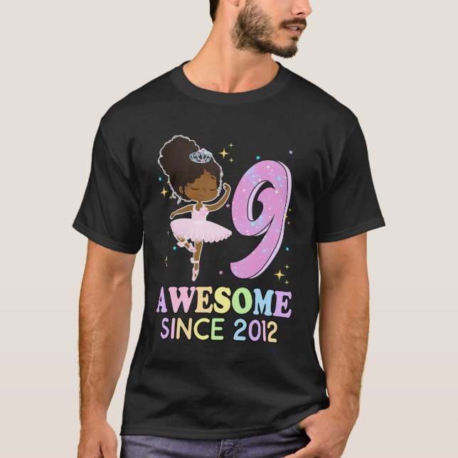 9th Bday Awesome Since 2012 Melanin Pride African  T-Shirt (Front)