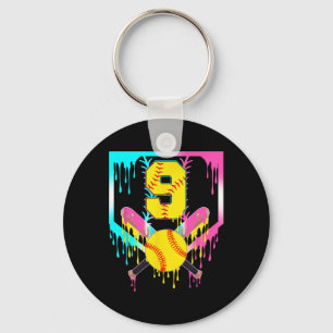 9th Bday Softll Home Plate Drip Ice Cream 9 Year O Keychain