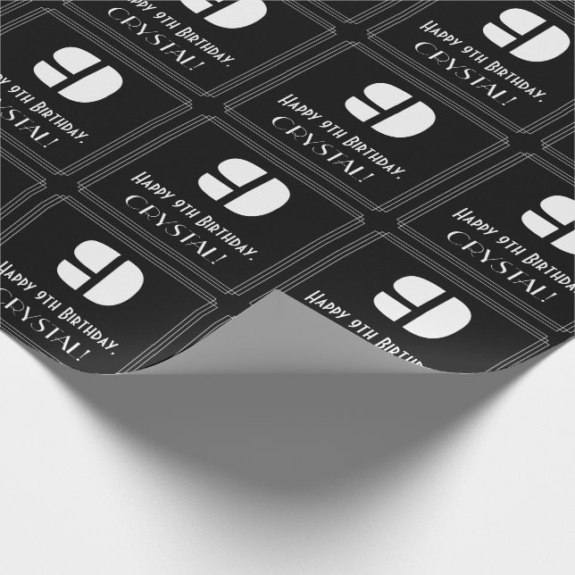 9th Birthday: Art Deco Inspired Look "9" & Name Wrapping Paper (Corner)