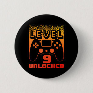 9th Birthday Art For Boys Level 9 Unlocked Gamer 9 2 Inch Round Button