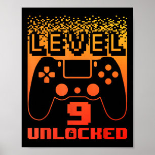 9th Birthday Art For Boys Level 9 Unlocked Gamer 9 Poster