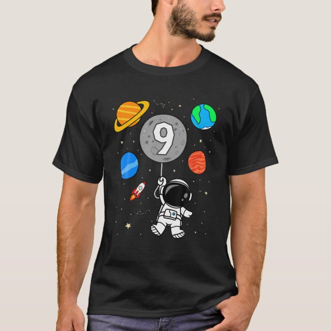 9Th Birthday Astronaut Outer Space Planets Balloon T-Shirt (Front)